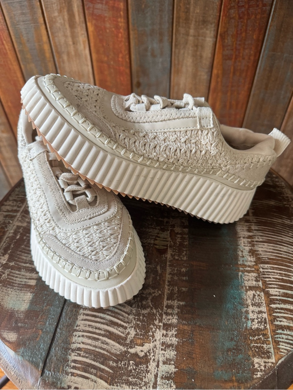 Dolce Vita Dolen Knit Platform Sneakers, cream, Sz.7 - Picture 3 of 6
